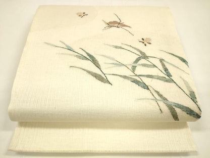 平和屋着物＊夏物 太鼓柄袋帯 草葉文 夏虫 銀糸 正絹 逸品 DAAY8469cm