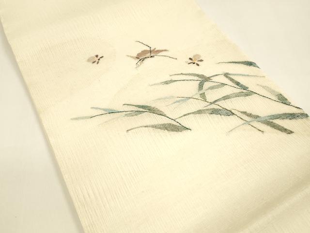 平和屋着物＊夏物 太鼓柄袋帯 草葉文 夏虫 銀糸 正絹 逸品 DAAY8469cm