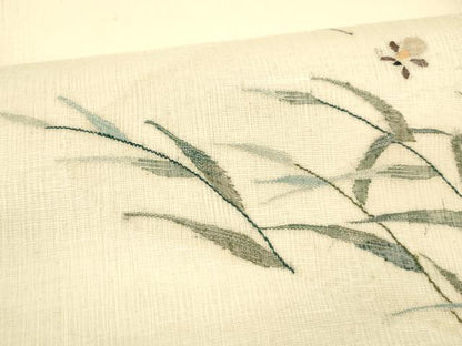 平和屋着物＊夏物 太鼓柄袋帯 草葉文 夏虫 銀糸 正絹 逸品 DAAY8469cm