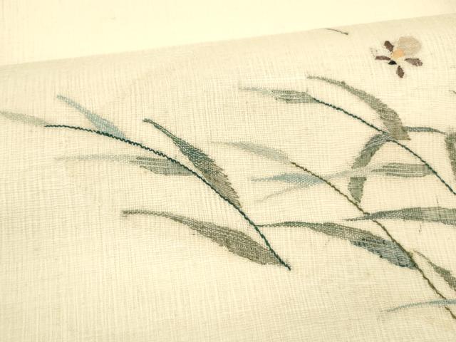 平和屋着物＊夏物 太鼓柄袋帯 草葉文 夏虫 銀糸 正絹 逸品 DAAY8469cm