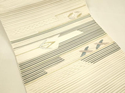 平和屋着物＊夏物 絽綴れ 八寸名古屋帯 抽象文様 金銀糸 正絹 逸品 DAAY8472cm