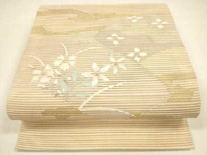 平和屋着物＊夏物 絽綴れ 八寸名古屋帯 草花文 金銀糸 正絹 逸品 DAAY8476cm