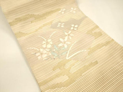 平和屋着物＊夏物 絽綴れ 八寸名古屋帯 草花文 金銀糸 正絹 逸品 DAAY8476cm