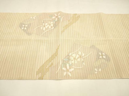 平和屋着物＊夏物 絽綴れ 八寸名古屋帯 草花文 金銀糸 正絹 逸品 DAAY8476cm