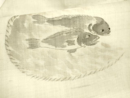 平和屋着物＊夏物 九寸名古屋帯 手描き 魚 正絹 逸品 DAAY8477cm