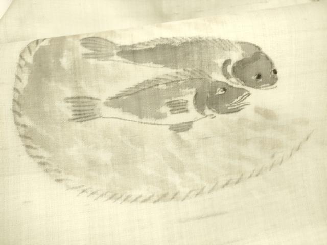 平和屋着物＊夏物 九寸名古屋帯 手描き 魚 正絹 逸品 DAAY8477cm