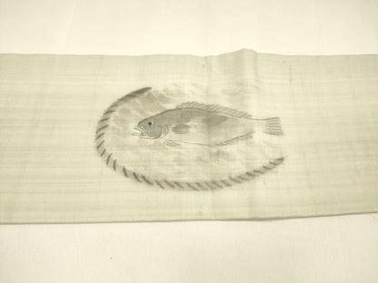 平和屋着物＊夏物 九寸名古屋帯 手描き 魚 正絹 逸品 DAAY8477cm