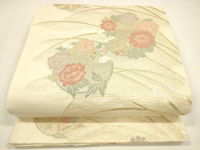 平和屋着物＊夏物 六通柄袋帯 草花文 金糸 正絹 逸品 DAAY8478cm