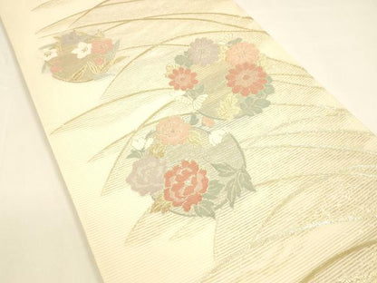 平和屋着物＊夏物 六通柄袋帯 草花文 金糸 正絹 逸品 DAAY8478cm
