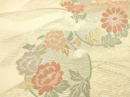平和屋着物＊夏物 六通柄袋帯 草花文 金糸 正絹 逸品 DAAY8478cm