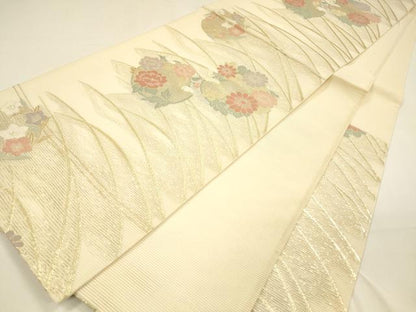 平和屋着物＊夏物 六通柄袋帯 草花文 金糸 正絹 逸品 DAAY8478cm
