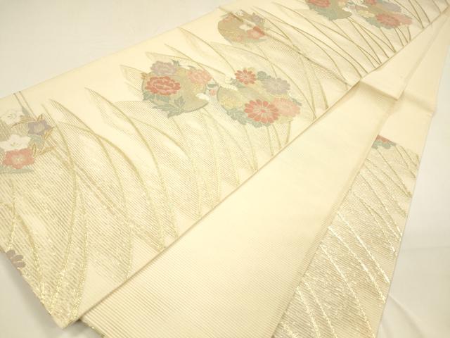 平和屋着物＊夏物 六通柄袋帯 草花文 金糸 正絹 逸品 DAAY8478cm