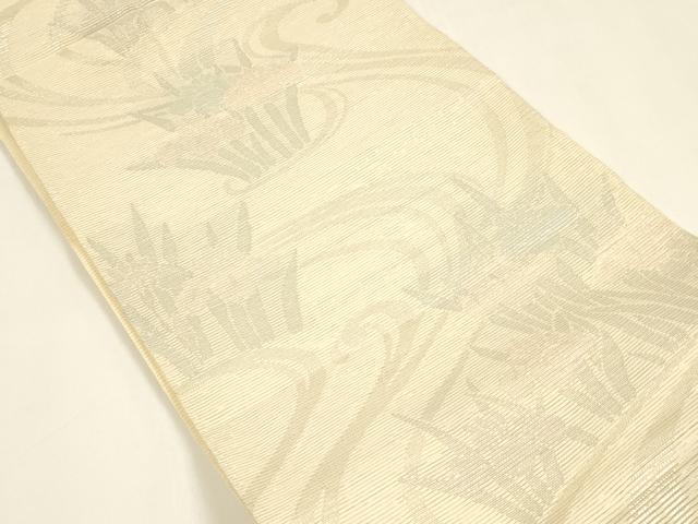 平和屋着物＊夏物 六通柄袋帯 流水杜若 銀糸 正絹 逸品 DAAY8481cm