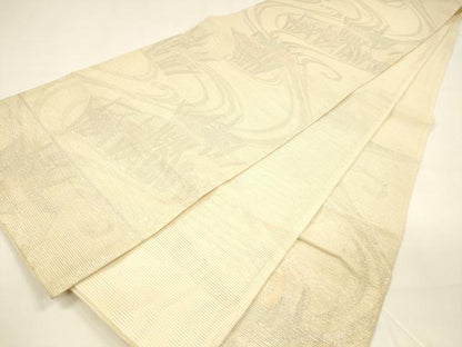 平和屋着物＊夏物 六通柄袋帯 流水杜若 銀糸 正絹 逸品 DAAY8481cm