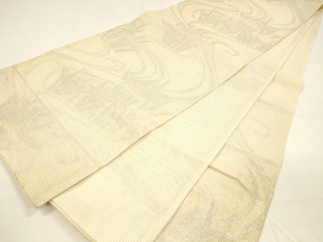 平和屋着物＊夏物 六通柄袋帯 流水杜若 銀糸 正絹 逸品 DAAY8481cm
