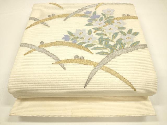 平和屋着物＊夏物 絽綴れ 太鼓柄袋帯 露芝花文 金銀糸 正絹 逸品 DAAY8482cm