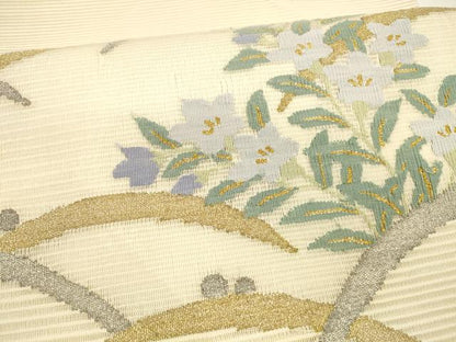 平和屋着物＊夏物 絽綴れ 太鼓柄袋帯 露芝花文 金銀糸 正絹 逸品 DAAY8482cm