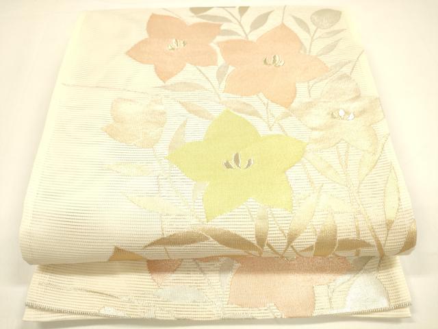 平和屋着物＊夏物 六通柄袋帯 草花文 金銀糸 正絹 逸品 DAAY8483cm