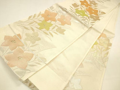 平和屋着物＊夏物 六通柄袋帯 草花文 金銀糸 正絹 逸品 DAAY8483cm