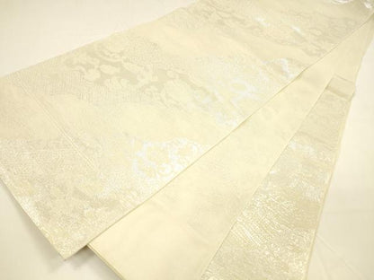 平和屋着物＊夏物 六通柄 本袋帯 花唐草文 銀糸 正絹 逸品 DAAY8484cm
