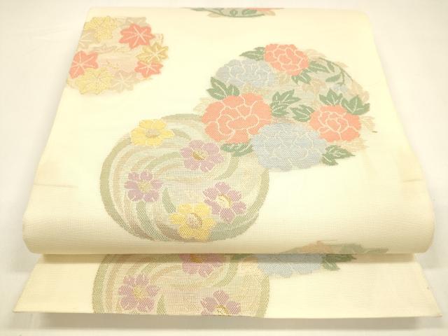 平和屋着物＊夏物 六通柄袋帯 草花文 金糸 正絹 逸品 DAAY8486cm