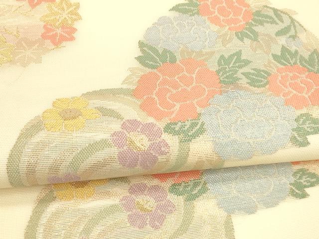 平和屋着物＊夏物 六通柄袋帯 草花文 金糸 正絹 逸品 DAAY8486cm
