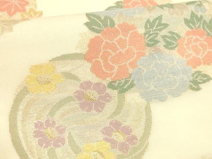 平和屋着物＊夏物 六通柄袋帯 草花文 金糸 正絹 逸品 DAAY8486cm