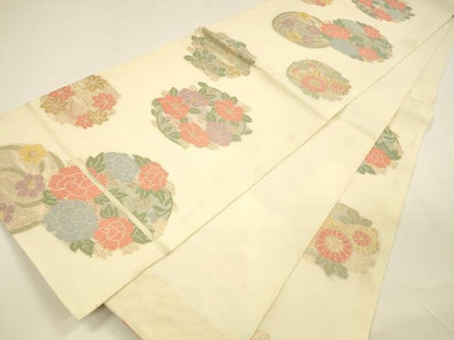 平和屋着物＊夏物 六通柄袋帯 草花文 金糸 正絹 逸品 DAAY8486cm