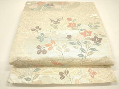 平和屋着物＊夏物 六通柄袋帯 草花文 銀糸 正絹 逸品 DAAY8487cm