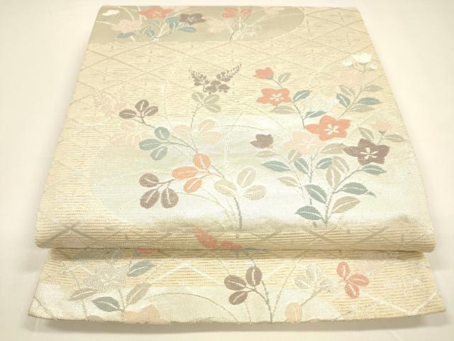 平和屋着物＊夏物 六通柄袋帯 草花文 銀糸 正絹 逸品 DAAY8487cm