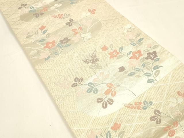 平和屋着物＊夏物 六通柄袋帯 草花文 銀糸 正絹 逸品 DAAY8487cm