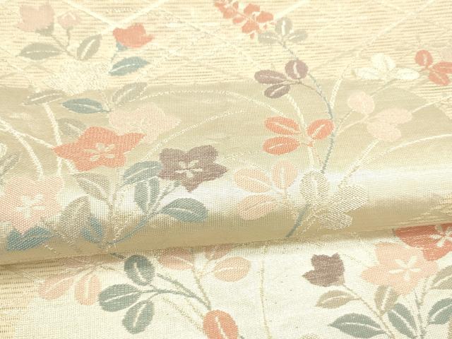 平和屋着物＊夏物 六通柄袋帯 草花文 銀糸 正絹 逸品 DAAY8487cm