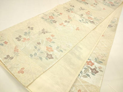 平和屋着物＊夏物 六通柄袋帯 草花文 銀糸 正絹 逸品 DAAY8487cm