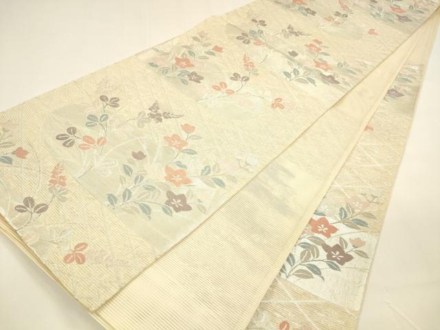 平和屋着物＊夏物 六通柄袋帯 草花文 銀糸 正絹 逸品 DAAY8487cm