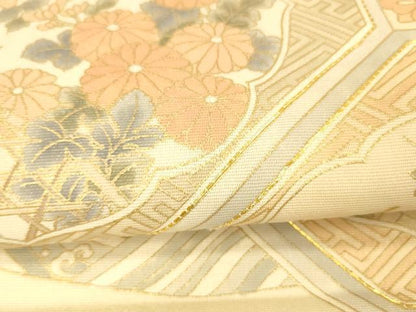 平和屋着物＊夏物 太鼓柄袋帯 駒刺繍 草花文 金彩 正絹 逸品 DAAY8489cm