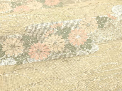 平和屋着物＊夏物 六通柄袋帯 流水草花文 銀糸 正絹 逸品 DAAY8491cm