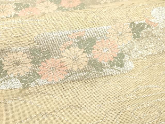平和屋着物＊夏物 六通柄袋帯 流水草花文 銀糸 正絹 逸品 DAAY8491cm
