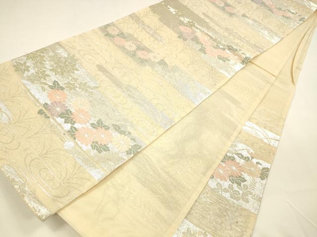 平和屋着物＊夏物 六通柄袋帯 流水草花文 銀糸 正絹 逸品 DAAY8491cm