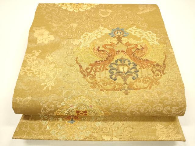 平和屋着物▽紋屋井関　御寮織　スリーシーズン　春夏秋　六通柄袋帯　向かい鳥正倉院花唐草文　金糸　正絹　逸品　DAAY8495cm