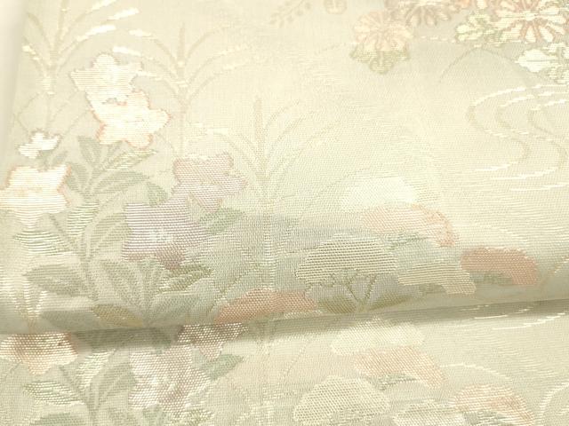 平和屋着物＊夏物 六通柄袋帯 流水草花文 銀糸 正絹 逸品 DAAY8501cm