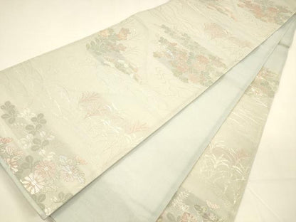平和屋着物＊夏物 六通柄袋帯 流水草花文 銀糸 正絹 逸品 DAAY8501cm