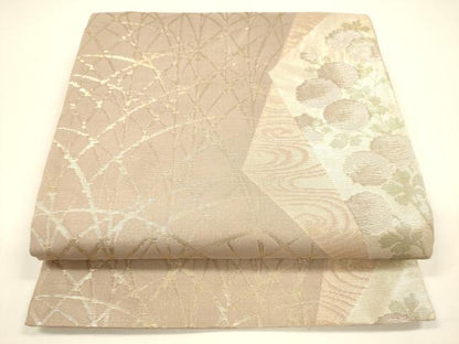 平和屋着物＊夏物 六通柄袋帯 流水草花文 金糸 正絹 逸品 DAAY8503cm