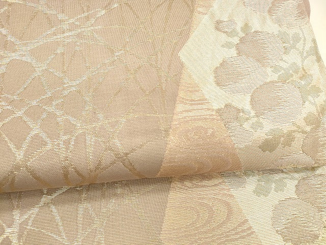 平和屋着物＊夏物 六通柄袋帯 流水草花文 金糸 正絹 逸品 DAAY8503cm