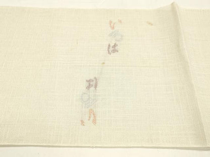 平和屋着物＊夏物 八寸名古屋帯 いろは歌 薄卵色 麻 逸品 DAAY8505cm