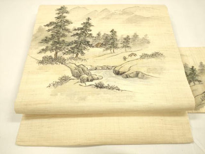 平和屋着物＊夏物 九寸名古屋帯 風景文 麻 逸品 DAAY8507cm