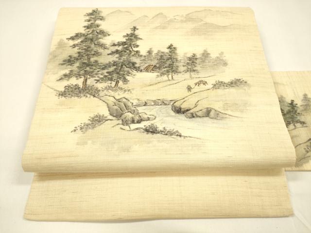 平和屋着物＊夏物 九寸名古屋帯 風景文 麻 逸品 DAAY8507cm