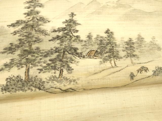 平和屋着物＊夏物 九寸名古屋帯 風景文 麻 逸品 DAAY8507cm