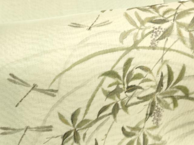 平和屋着物＊夏物 絹芭蕉 太鼓柄袋帯 手描き 蜻蛉南天草葉文 金彩 正絹 逸品 DAAY8508cm
