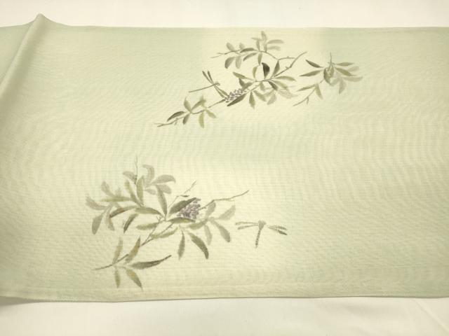 平和屋着物＊夏物 絹芭蕉 太鼓柄袋帯 手描き 蜻蛉南天草葉文 金彩 正絹 逸品 DAAY8508cm