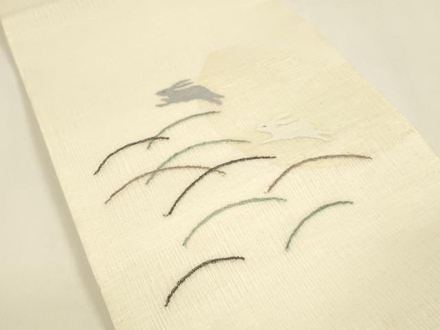 平和屋着物＊夏物 太鼓柄袋帯 芝文 月兎 銀糸 正絹 逸品 DAAY8509cm
